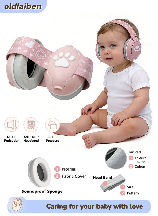 الدليبن سدادات أذن للأطفال، سدادات أذن قابلة للتعديل لتقليل الضوضاء، حماية أذن للأطفال الرضع والأطفال الصغار، سدادات أذن قابلة للتعديل لحماية الأذن، عصابة رأس فريدة من نوعها لملاءمة آمنة ومريحة، لحماية الأذن، والنوم، ومستلزمات السفر للأطفال (وردي) - Image 1